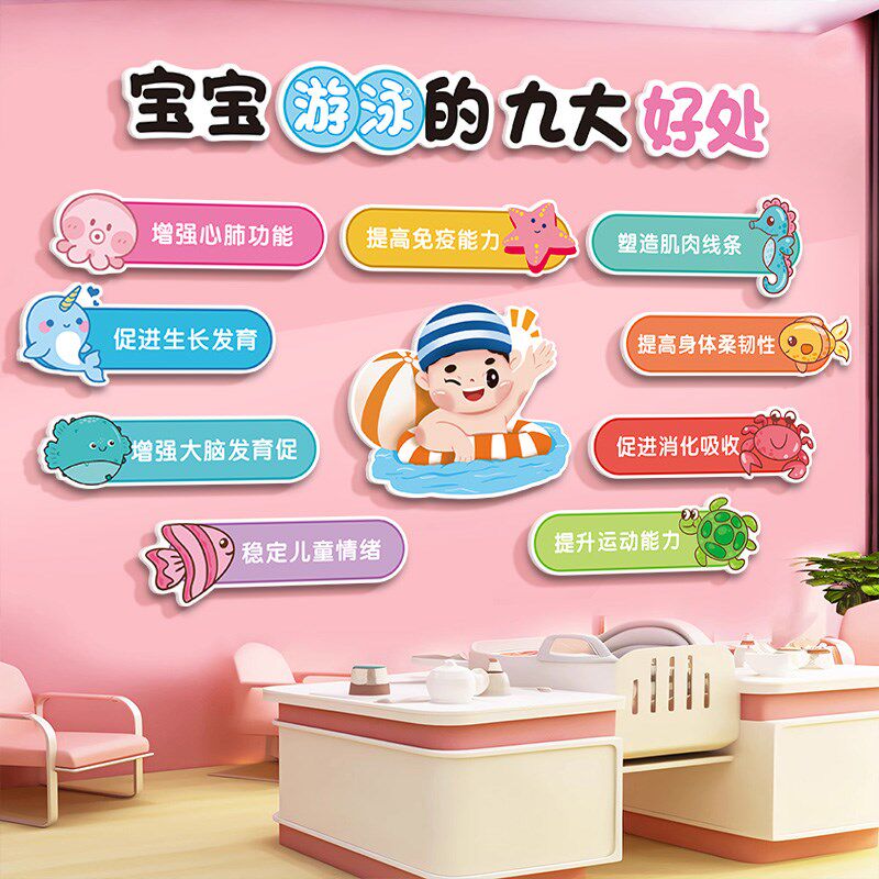 婴儿游泳馆墙面i装饰贴纸儿童宝宝浴室婴店月子中心布置防水墙贴