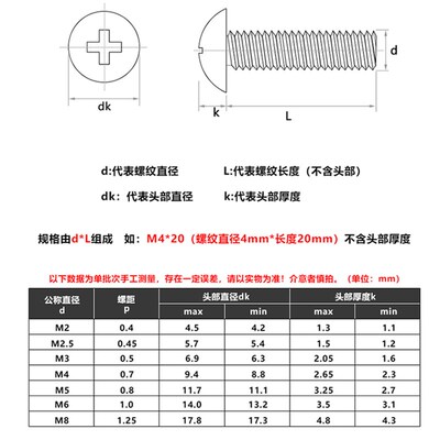 M5M6 304不锈钢黑色TM十字大扁头螺丝螺栓伞型*x10x20x25x30x50mm