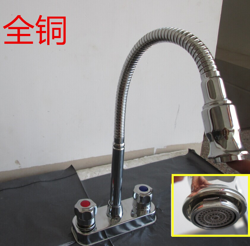 铜水龙头 洗脸盆双把双孔面盆坐式水龙头 万向旋转水槽特价包邮