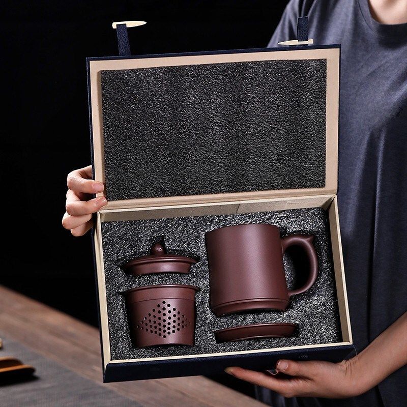 金镶玉宜兴紫砂杯凌小明手工茶水分离高档泡茶杯家用茶杯带盖杯子