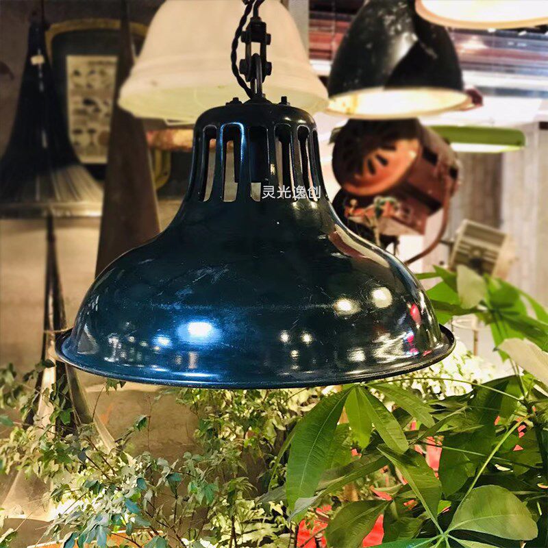 中古wuone灵光逸创工业风loft复古吊灯铁罩咖啡厅餐吧灯墨绿灯罩