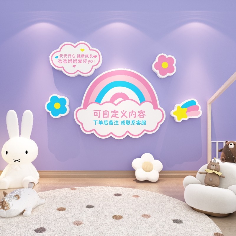 儿童房卡通布置宝贝卧室书房床头墙面装饰画定制温馨生日名字标语