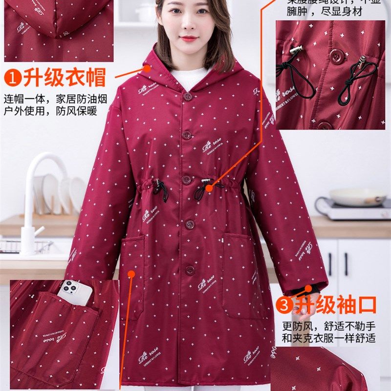 女士加厚加绒罩衣新款冬季精品中长款洋气成人防水防油布料棉围裙