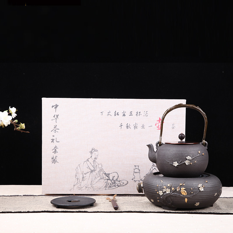 手工鎏金日式老铁壶铸铁壶围炉电陶炉碳炉生铁壶煮茶壶烧水壶泡茶