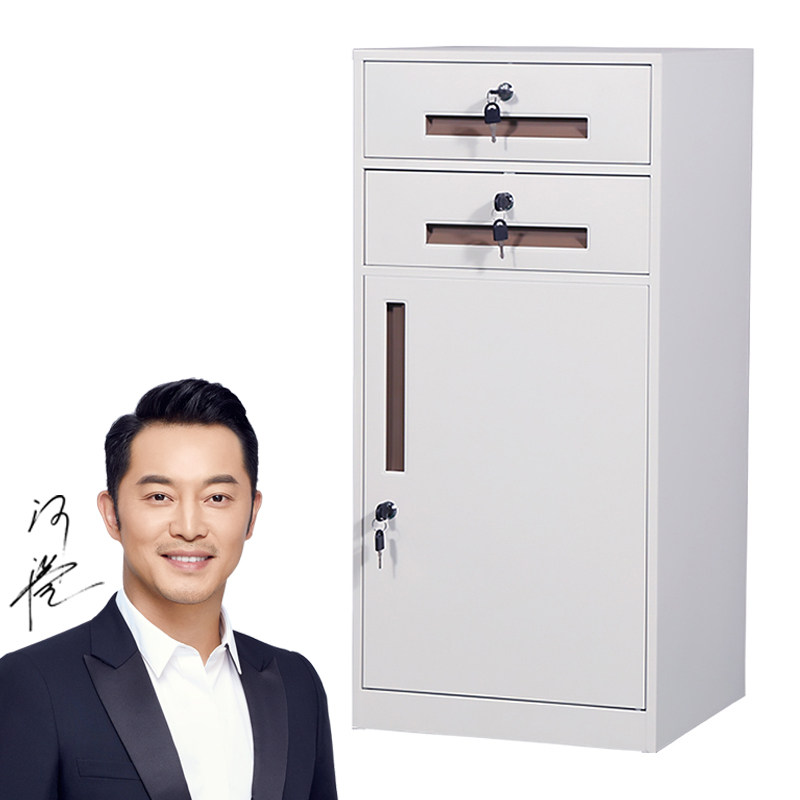 广州二斗一门床头柜家用二抽矮柜铁皮办公带锁储物资料白色小柜子