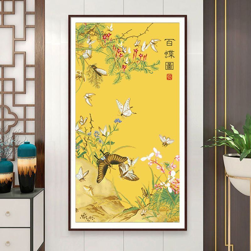 十字绣2023新款线绣客厅百蝶图竖版玄关入户珍藏版满绣自己绣手工