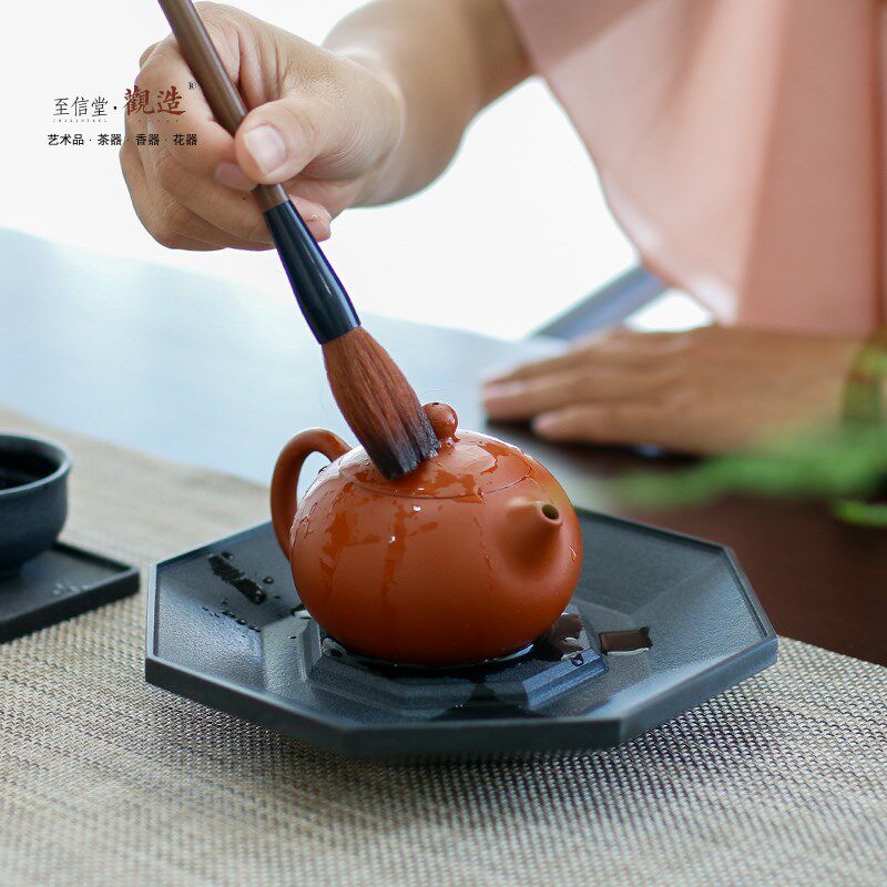 观造天然乌金石壶承家用简约干泡台石头茶托盘茶壶垫创意茶道配件