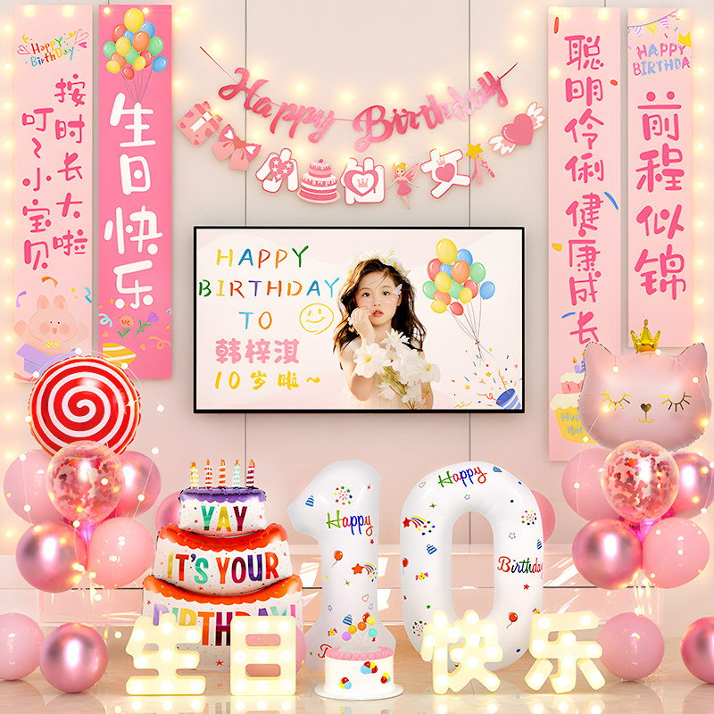 小女孩生日装饰场景布置派