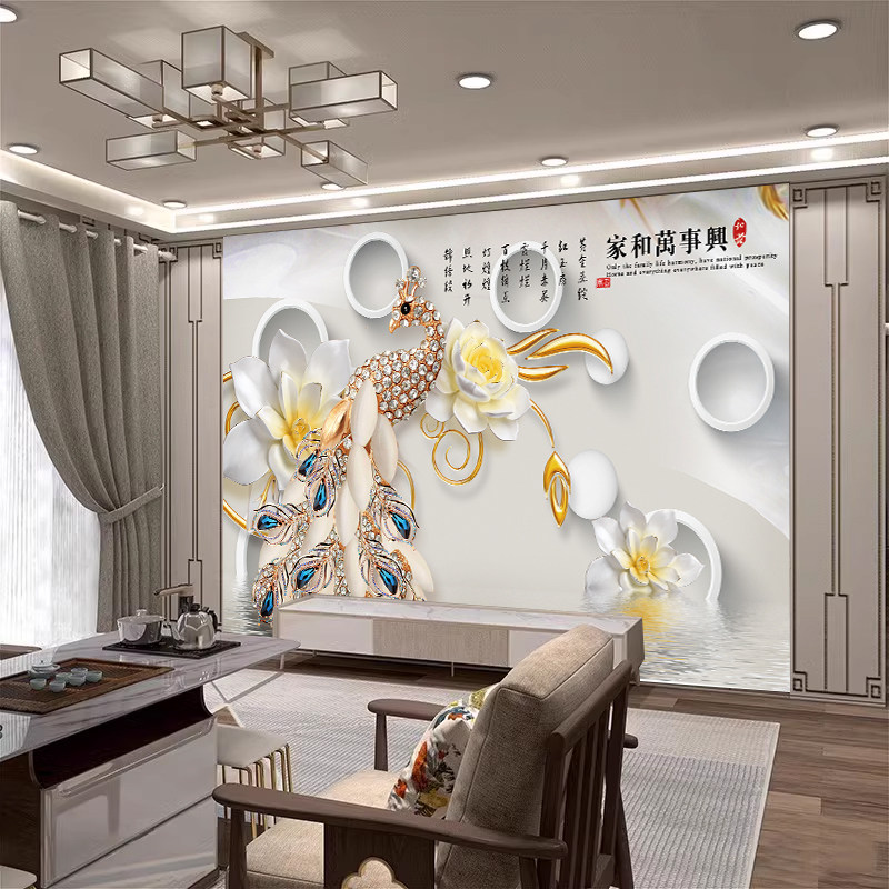 年画福字自粘3d立体贴画迎门墙防水墙画墙贴纸客厅背景墙纸壁纸画图片