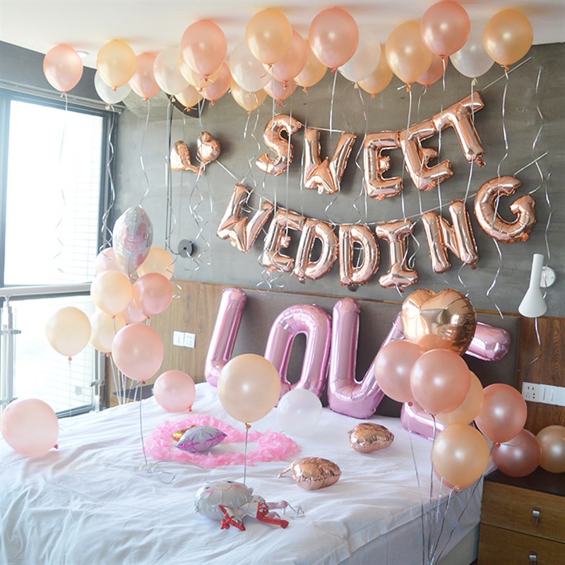 新婚房间装饰结婚礼婚庆求婚卧室浪漫气球布置场景客厅创意背景墙
