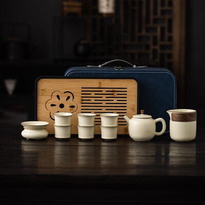 汝窑旅行茶具套装便捷包户外旅游泡茶器露营喝茶泡茶壶功夫快客杯