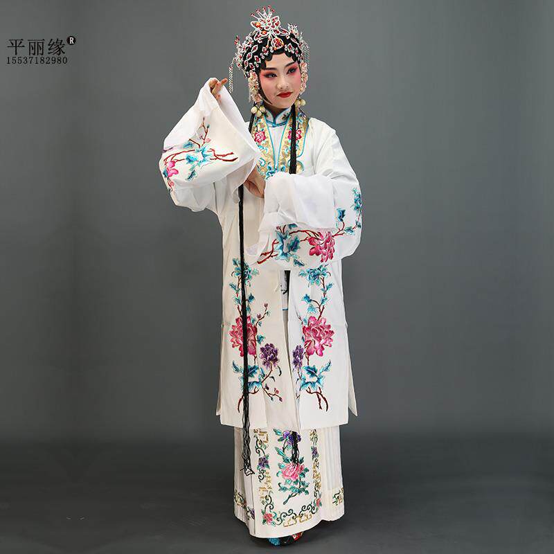 戏曲花旦女披 京剧青衣褶子越剧黄梅戏剧水袖戏服 金领仿手绣女披