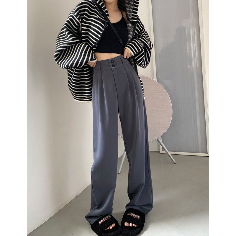 灰色西装裤女春秋2024新款高腰垂感休闲裤高级感显瘦窄版阔腿裤子
