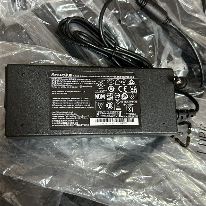 Huntkey航嘉48V1.875A电源适配器HKA09048019-027充电线90W变压器