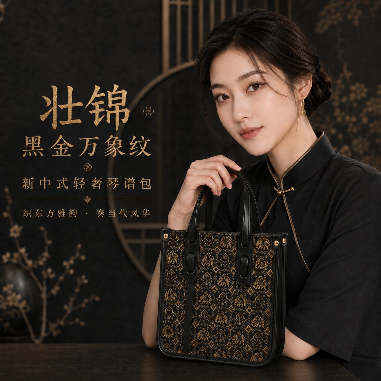 【黑金万象】广西非遗壮锦琴谱包日常通勤手提斜挎百搭大容量包包
