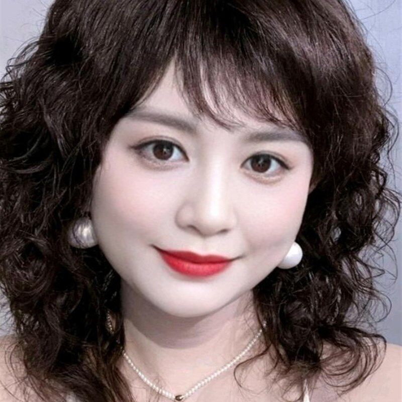 假发全头套女真发全真人发短卷发羊毛卷中老年妈妈款长卷发自然