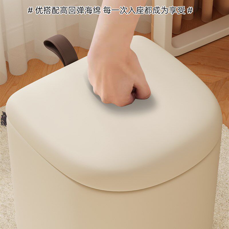 化妆凳可储物梳妆台凳子女生卧室奶油风旋转方凳万向轮美甲椅矮凳