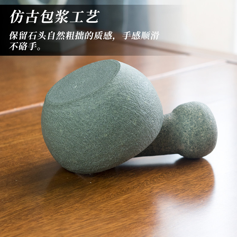 小号天然青石头臼大号蒜泥器老中式蒜臼子点茶配件家用手动蒜蓉器