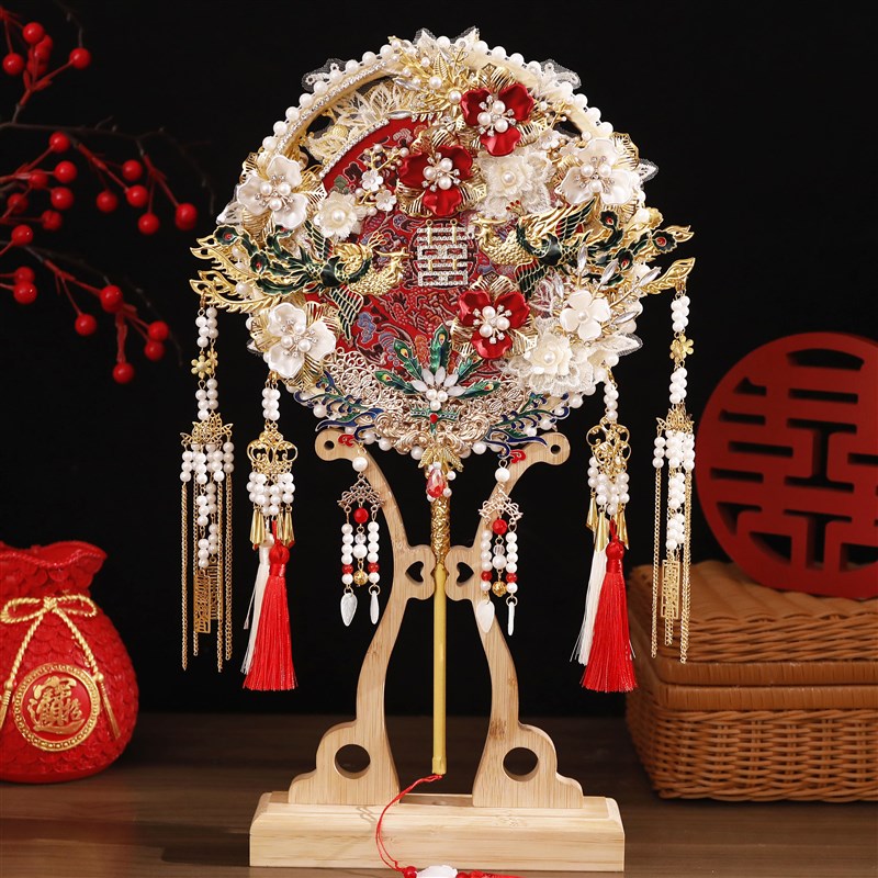 团扇新娘结婚diy材料包手工双面成品高级秀禾婚礼出嫁婚扇喜扇子