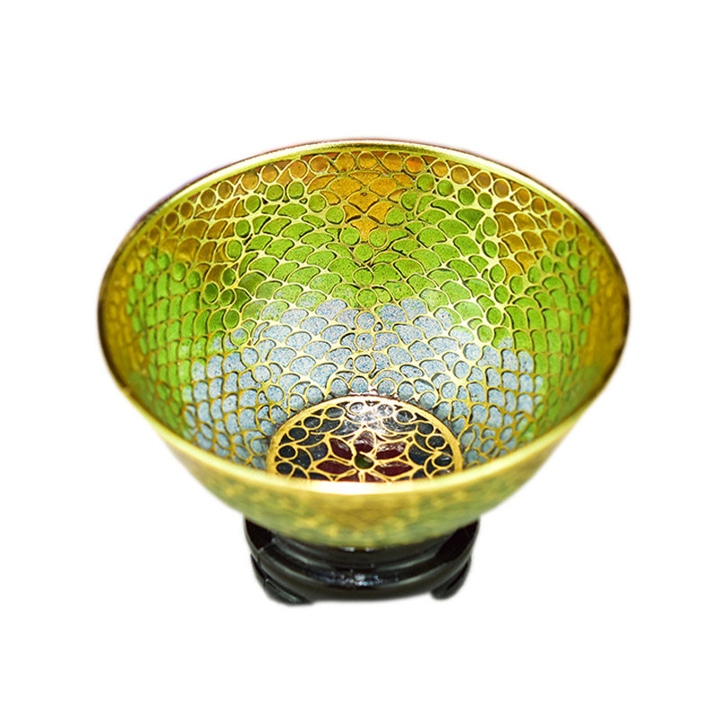 景泰蓝脱胎透明蓝小碗摆件北京特色传统手工艺品酒杯茶具佛具供碗