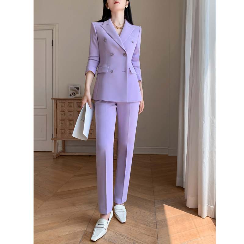 紫色休闲西装套装女春秋冬2023新款高级感职业正装小个子高端西服