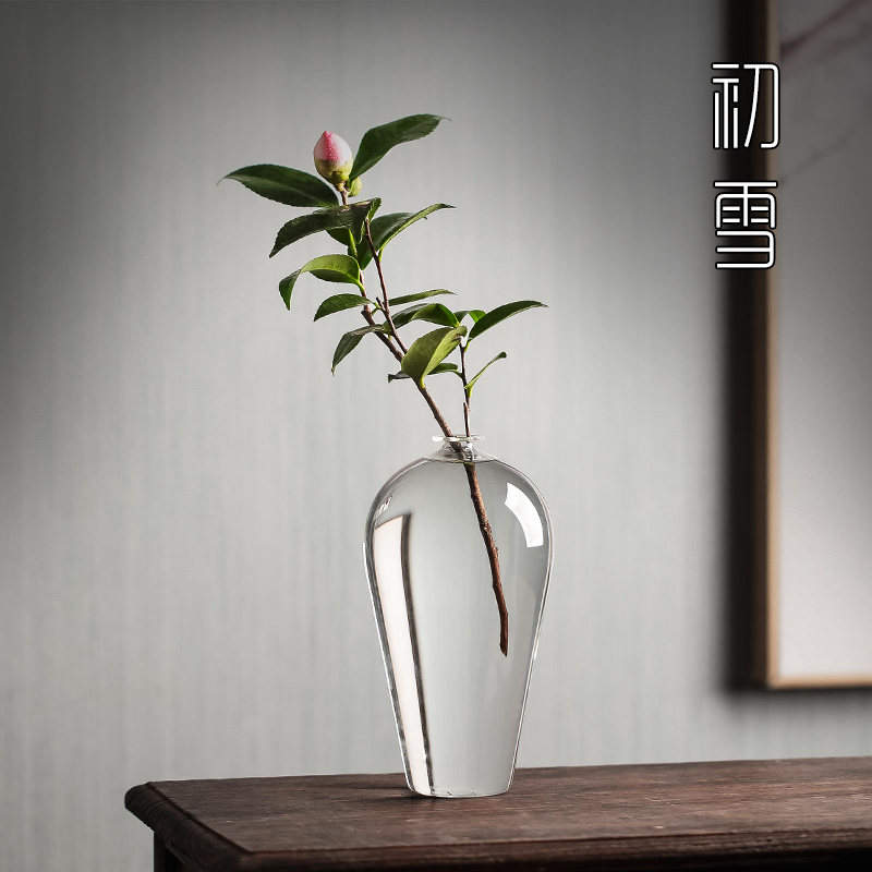 透明玻璃花瓶插花水养梅瓶禅意水晶摆件家居客厅装饰日式水培花器