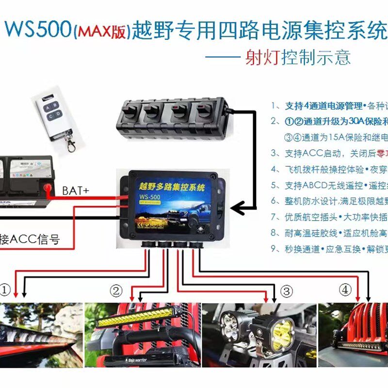 北汽20BJ40越野灯光控制开关LED射灯灯具四路集成总成汽车改装件