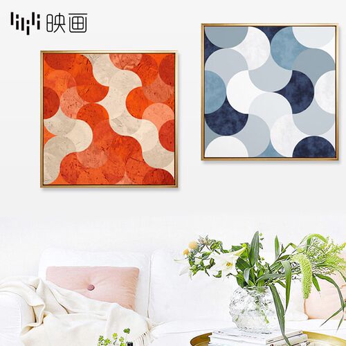 沙发后面的挂画餐厅装饰画正方形油画装饰北欧卧室抽象创意艺术画