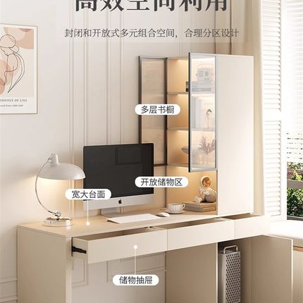 实木转角书桌书架一体桌卧室家用学生学习桌子台式电脑桌组合书柜