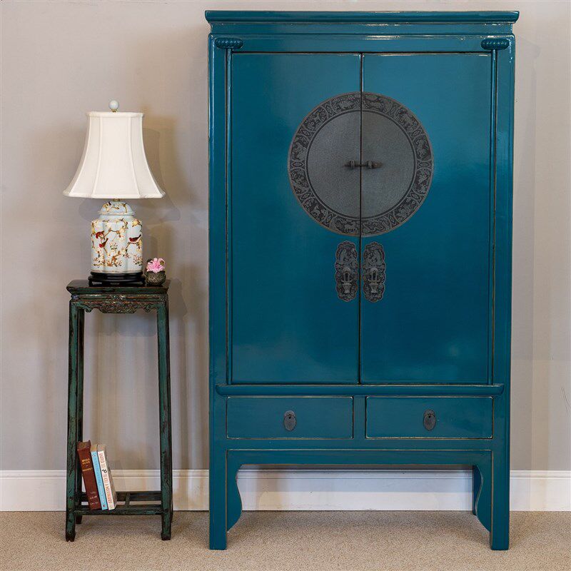 新中式松木实木衣柜仿古实木做旧2屉2门储物整体衣柜复古太阳柜