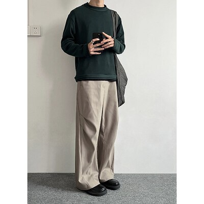 DESERTO 23SS TR面料立体剪裁分割褶皱垂感直筒西裤休闲裤长裤男