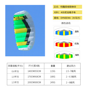 香港均隆特技风筝操控性好迷你双线伞2线伞速度伞蓝色红色绿色