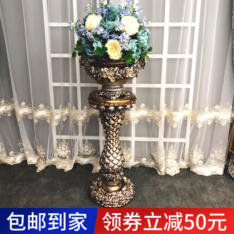 欧式落地大花瓶客厅摆件罗马柱北欧大号花瓶干花插花套装家居装饰