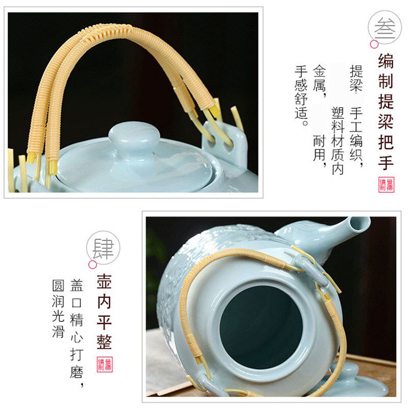 景德镇陶瓷单壶家用大号泡茶壶提梁壶凉水壶超大容量青花壶耐高温