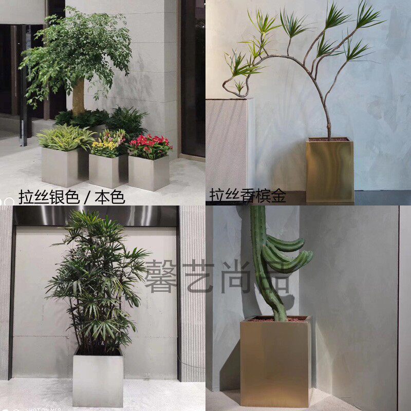 304不锈钢花盆 落地大花瓶圆形 花器材质包检测 绿植园艺花钵