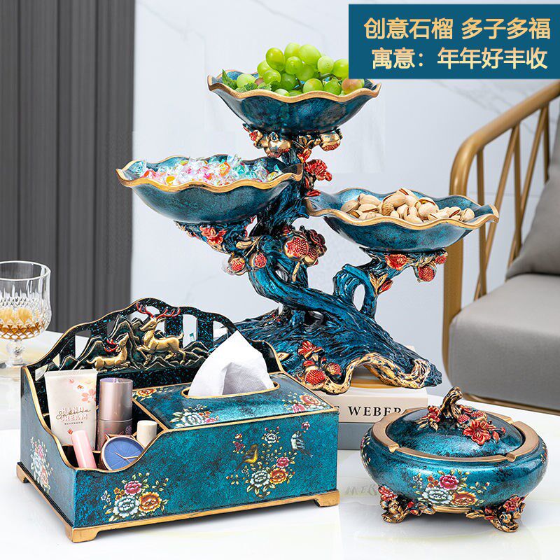新品高档干果水果盘分格双层大号创意零食糖果盘客厅茶几装饰摆件