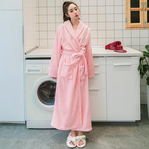 冬季加厚加长款情侣睡袍睡衣珊瑚绒长袖法兰绒浴袍家居服大码男女