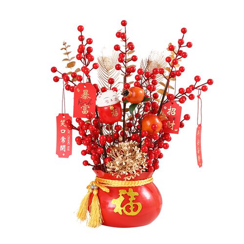 年宵花新居布置新年喜庆用品开业大吉红果福桶乔迁之喜摆件装饰花