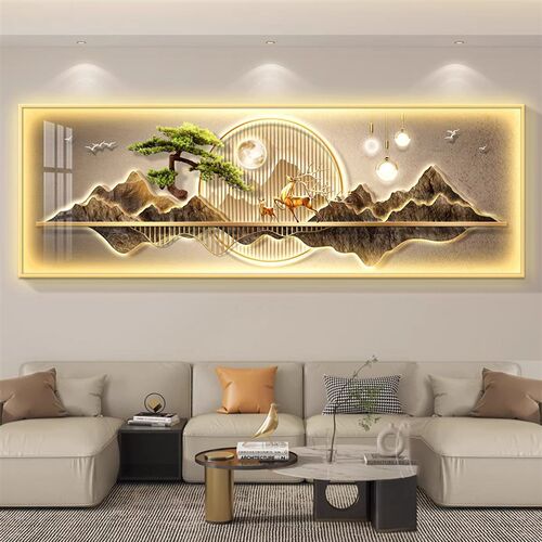 带灯靠山图客厅沙发背景墙壁画2024新款高档大气装饰画横幅壁灯画