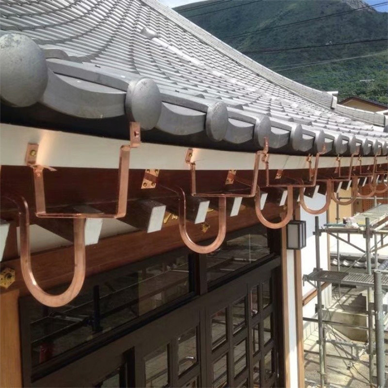 紫铜檐沟庭院别墅屋檐阳光房雨水漏斗落水管日式屋面排水天沟配件