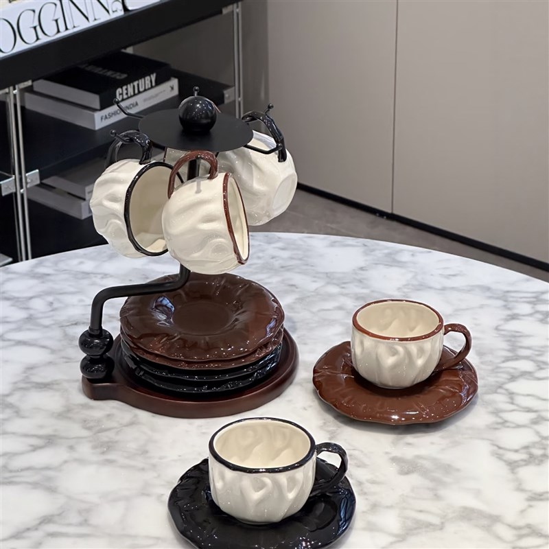 精致木制挂架托盘陶瓷咖啡杯套装家用客厅待客轻奢高级感茶具杯碟