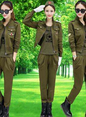 水兵舞迷彩服套装j三件套广场舞蹈军绿女春秋新款军训舞台表演套
