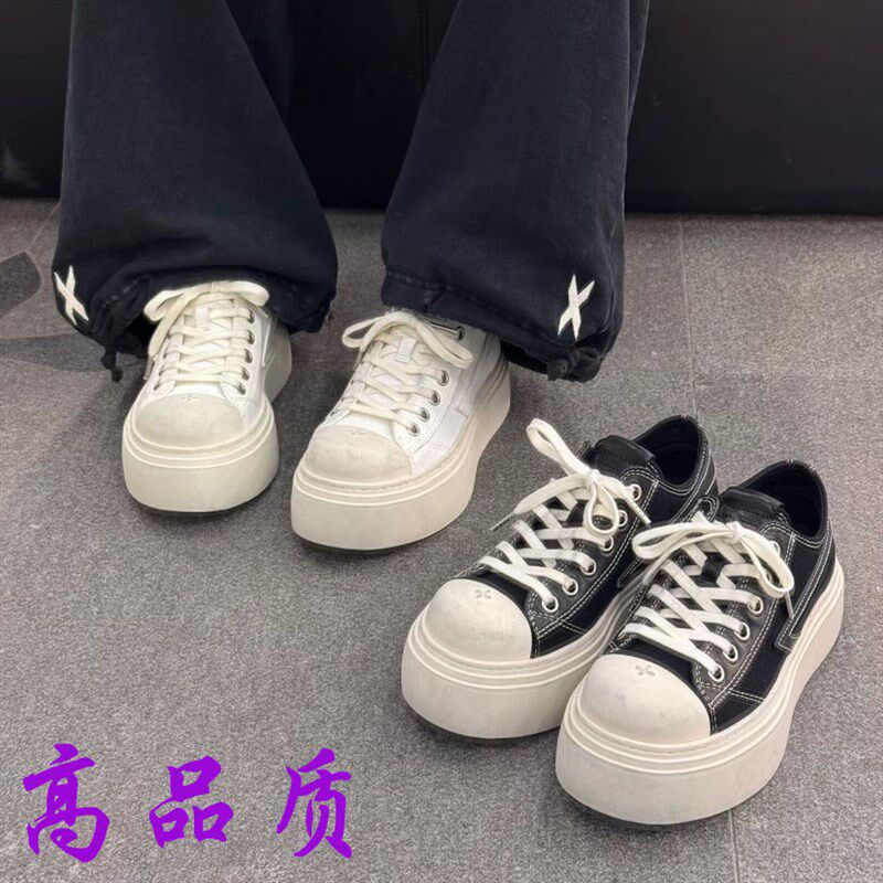 高品质!十字花流星球脏p脏鞋2025新款做旧小白鞋女厚底百搭帆布鞋