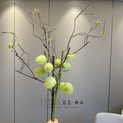 仿真花材野刺球果嫩芽树枝唐棉果摄影道具N假花家居装饰花艺插花