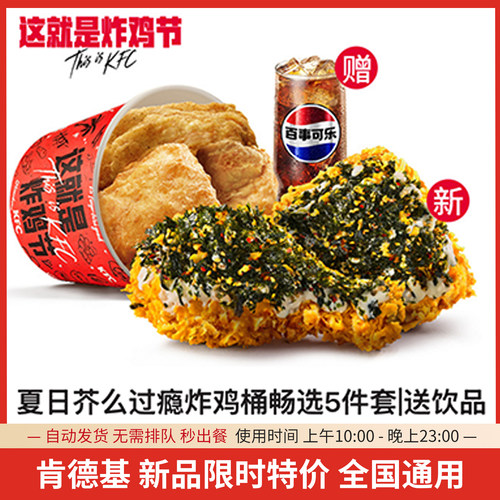 KFC肯德基代下单夏日芥么过瘾炸鸡桶畅选5件套/海苔热辣脆皮鸡