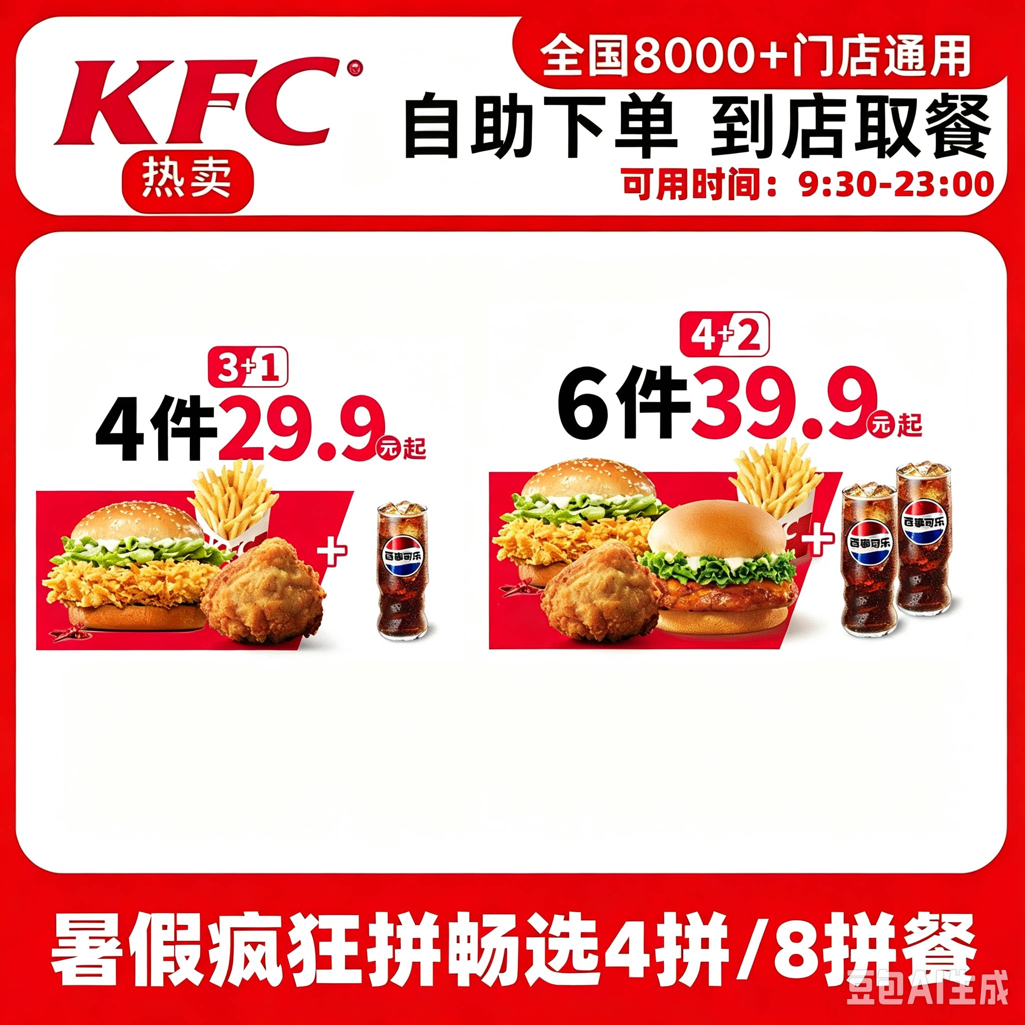 KFC肯德基新品暑假疯狂4拼6拼香辣烤鸡腿堡热辣香骨鸡全国代下单