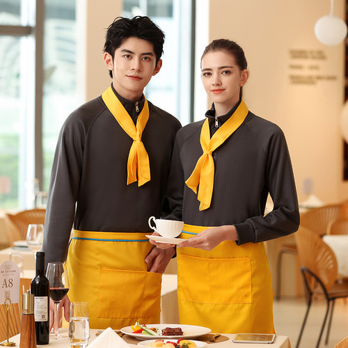冬加绒半拉链套头卫衣餐饮服务员工作服定制长袖火锅饭店餐厅工装