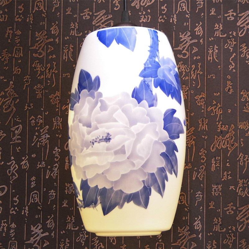 包邮景德镇青花瓷薄胎陶瓷灯 客厅卧室书房餐厅厨房阳台中式吊灯