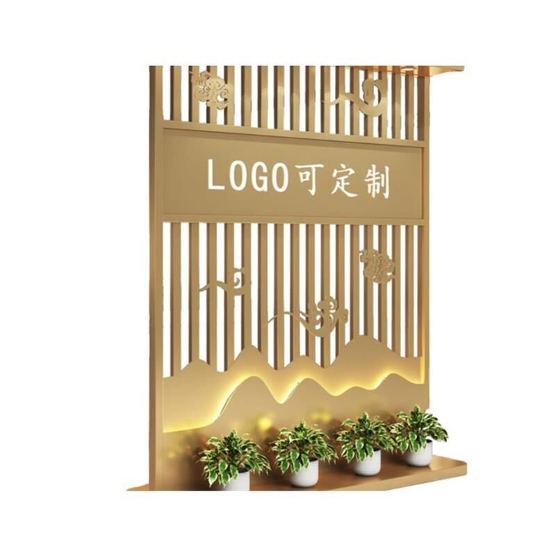 前台铁艺简约入户玄关屏风背景公司办公室进门隔断移动LOGO形象墙