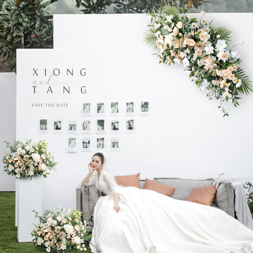 婚庆迎宾区装饰花艺套装橱窗婚礼现场布置道具杏色假花堆路引花排